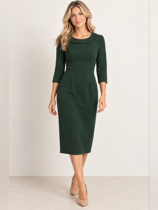 Boden Dresses & Skirts - BODEN DARK GREEN TEXTURED PONTE MIDI SHEATH DRESS SZ US 4R